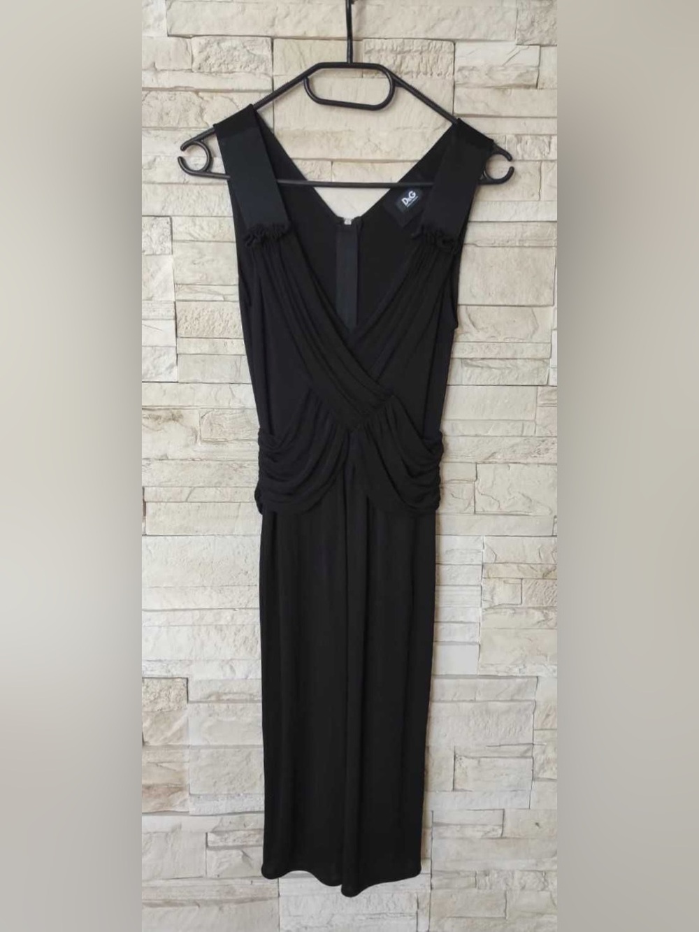 D&G Black Ruched V-Neck Evening Dress
